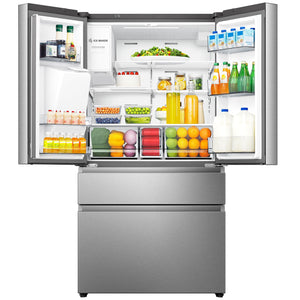 Hisense PureFlat Standard-Depth 25.6-cu ft 4 -Door Smart Compatible French Door Refrigerator with Ice Maker with Water and Ice Dispenser ( Stainless steel ) ENERGY STAR Certified