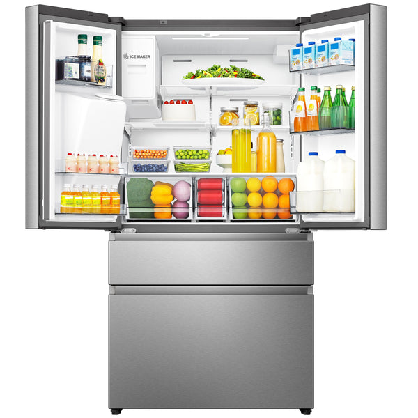 Hisense PureFlat Standard-Depth 25.6-cu ft 4 -Door Smart Compatible French Door Refrigerator with Ice Maker with Water and Ice Dispenser ( Stainless steel ) ENERGY STAR Certified