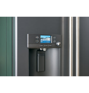 Cafe Standard-Depth 27.8-cu ft 3 -Door Smart Compatible French Door Refrigerator with Ice Maker with Water and Ice Dispenser ( Matte Black with Brushed Stainless Handles ) ENERGY STAR Certified