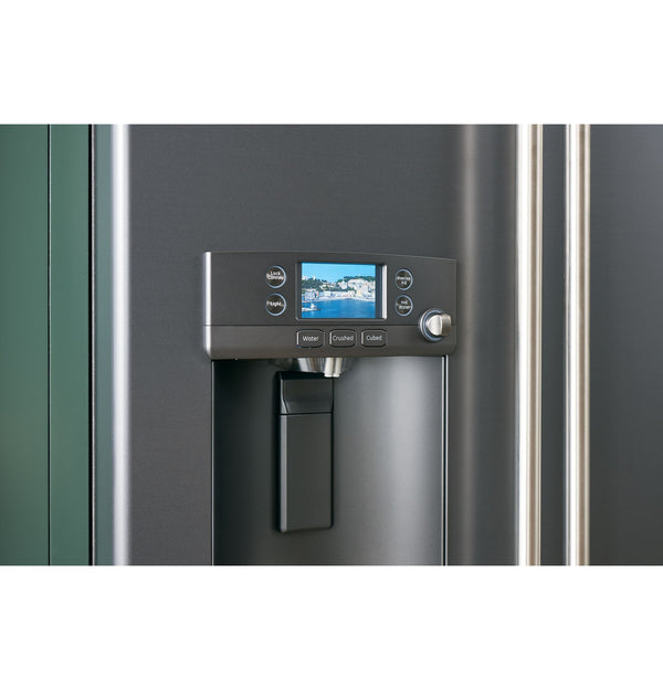 Cafe Standard-Depth 27.8-cu ft 3 -Door Smart Compatible French Door Refrigerator with Ice Maker with Water and Ice Dispenser ( Matte Black with Brushed Stainless Handles ) ENERGY STAR Certified