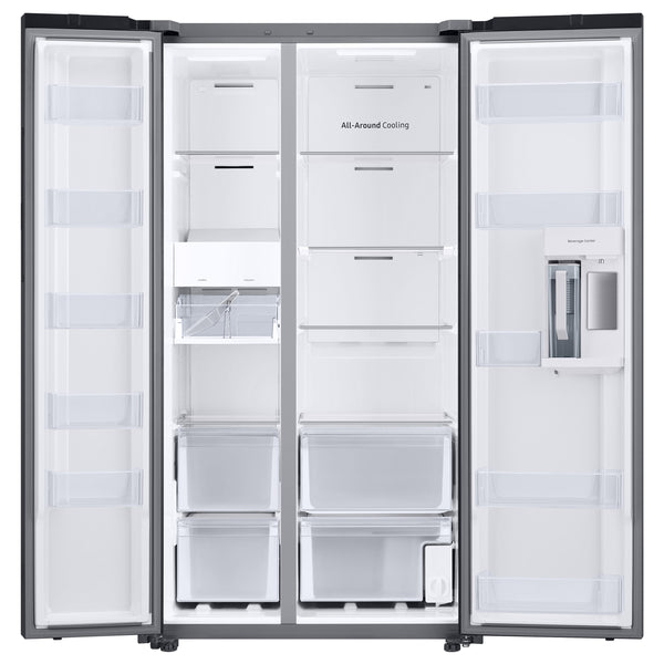 Samsung Bespoke Beverage Center 28-cu ft Side-by-Side Refrigerator Smart Compatible with Dual Ice Maker and Water Dispenser ( Stainless Steel ) ENERGY STAR Certified