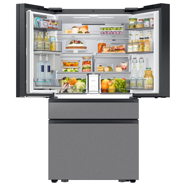Samsung Bespoke Counter-Depth Family Hub 22.5-cu ft 4 -Door Smart Compatible French Door Refrigerator with Dual Ice Maker with Water Dispenser and Door within Door ( Charcoal Glass Top with Stainless Steel Bottom Panels ) ENERGY STAR Certified