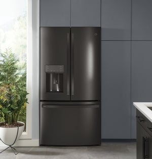 GE Profile Counter-Depth 22.2-cu ft 3 -Door French Door Refrigerator with Ice Maker with Water and Ice Dispenser ( Black Stainless ) ENERGY STAR Certified