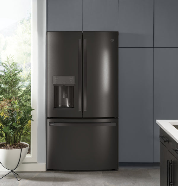 GE Profile Counter-Depth 22.2-cu ft 3 -Door French Door Refrigerator with Ice Maker with Water and Ice Dispenser ( Black Stainless ) ENERGY STAR Certified