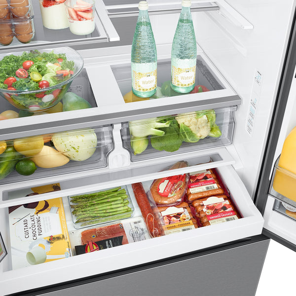 Samsung Standard-Depth Mega Capacity Family Hub 30-cu ft 3 -Door Smart Compatible French Door Refrigerator Triple with Water and Ice Dispenser ( Fingerprint Resistant Stainless Steel ) ENERGY STAR Certified