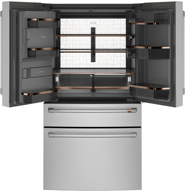 Cafe Standard-Depth 27.8-cu ft 4 -Door Smart Compatible French Door Refrigerator with Ice Maker with Water and Ice Dispenser ( Stainless Steel ) ENERGY STAR Certified