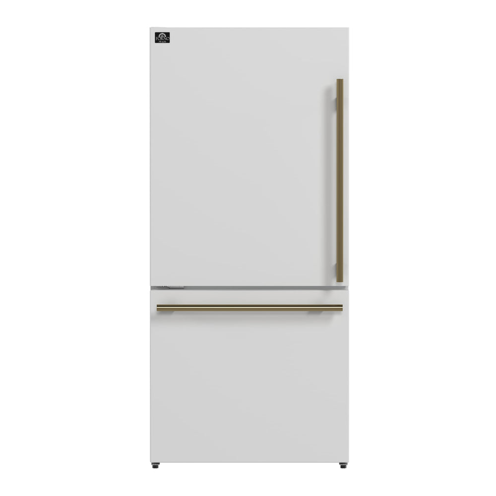 FORNO Milano Espresso 17.2-cu ft Counter-Depth Bottom-Freezer Refrigerator with Ice Maker ( White ) ENERGY STAR Certified