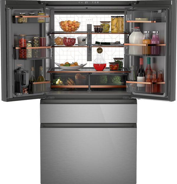 Cafe Standard-Depth 28.7-cu ft 4 -Door Smart Compatible French Door Refrigerator with Ice Maker with Water Dispenser ( Platinum Glass ) ENERGY STAR Certified