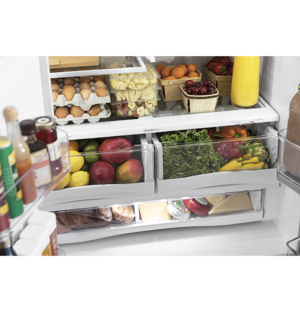 GE Profile Counter-Depth 22.2-cu ft 3 -Door French Door Refrigerator with Ice Maker with Water and Ice Dispenser ( Black Stainless ) ENERGY STAR Certified