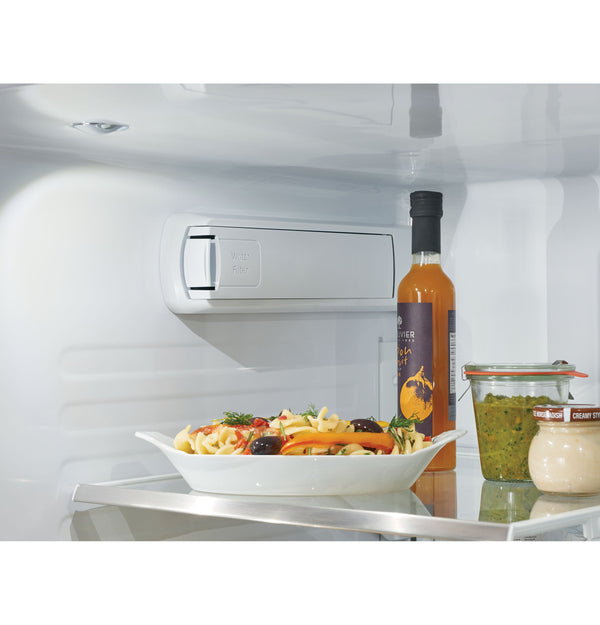 Cafe Standard-Depth Hot Water Dispenser 27.8-cu ft 3 -Door Smart Compatible French Door Refrigerator with Ice Maker with Water and Ice Dispenser ( Stainless Steel with Brushed Stainless Handles ) ENERGY STAR Certified