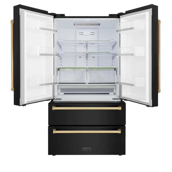 ZLINE KITCHEN & BATH Counter-Depth 22.5-cu ft 4 -Door French Door Refrigerator with Ice Maker with Ice Dispenser ( Fingerprint Resistant Black Stainless Steel with Polished Gold accent Handles ) ENERGY STAR Certified