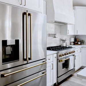 ZLINE KITCHEN & BATH Counter-Depth Autograph Edition 21.6-cu ft 4 -Door French Door Refrigerator with Ice Maker with Water Dispenser ( Fingerprint Resistant Stainless Steel with Champagne Bronze accent Handles ) ENERGY STAR Certified