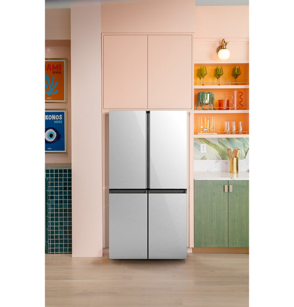 Cafe Counter-Depth 22.9-cu ft 4 -Door Smart Compatible French Door Refrigerator with Ice Maker with Water Dispenser ( Platinum Glass ) ENERGY STAR Certified