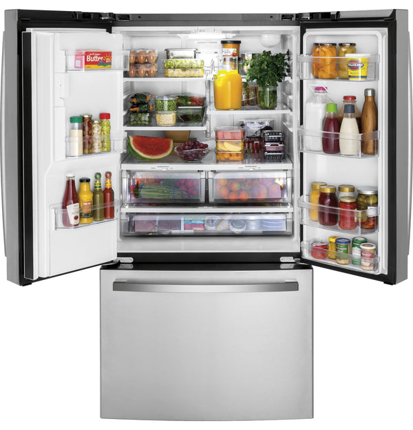 GE Counter-Depth 20.6-cu ft 3 -Door French Door Refrigerator with Ice Maker with Water and Ice Dispenser ( Stainless Steel ) ENERGY STAR Certified
