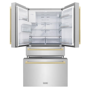 ZLINE KITCHEN & BATH Counter-Depth 22.5-cu ft 4 -Door French Door Refrigerator with Ice Maker ( Stainless Steel with Champagne Bronze Handles ) ENERGY STAR Certified