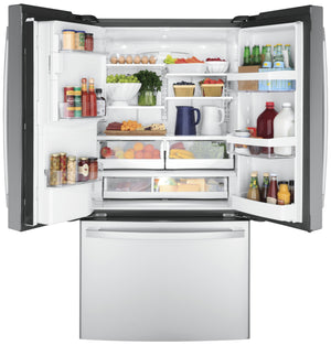 GE Counter-Depth 22.2-cu ft 3 -Door French Door Refrigerator with Ice Maker with Water and Ice Dispenser ( Stainless Steel ) ENERGY STAR Certified