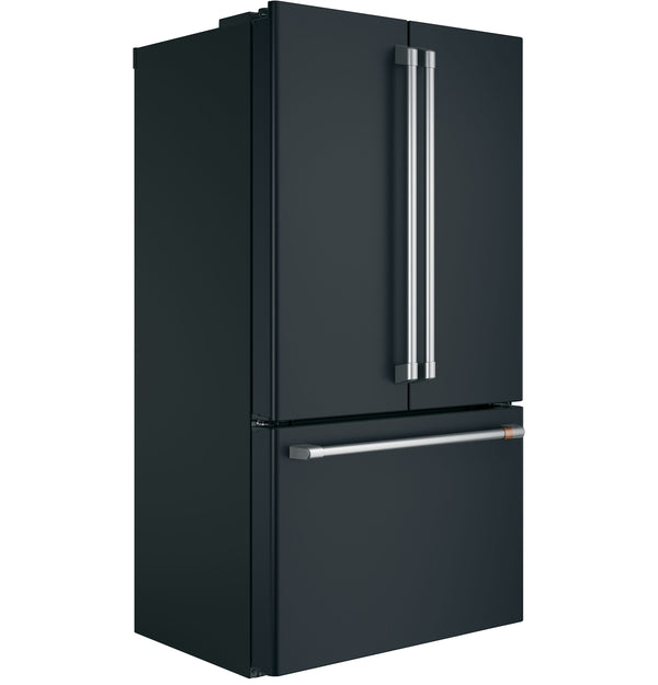 Cafe Counter-Depth 23.1-cu ft 3 -Door Smart Compatible French Door Refrigerator with Ice Maker with Water Dispenser ( Matte Black ) ENERGY STAR Certified
