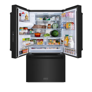 ZLINE KITCHEN & BATH Standard-Depth 28.9-cu ft 3 -Door French Door Refrigerator with Ice Maker with Water and Ice Dispenser ( Black Stainless Steel with Black Stainless Steel Handle ) ENERGY STAR Certified