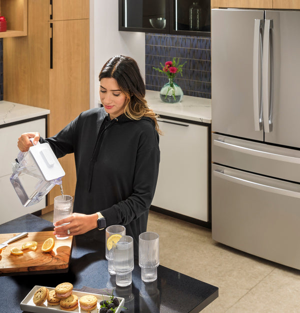 GE Profile Counter-Depth 22.9-cu ft 4 -Door Smart Compatible French Door Refrigerator with Ice Maker with Water Dispenser and Door within Door ( Stainless Steel ) ENERGY STAR Certified