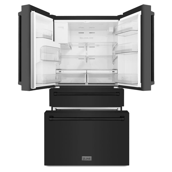 ZLINE KITCHEN & BATH Counter-Depth 21.6-cu ft 4 -Door French Door Refrigerator with Dual Ice Maker with Water Dispenser ( Fingerprint Resistant Black Stainless Steel ) ENERGY STAR Certified