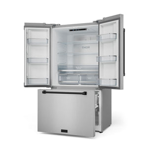 Thor Kitchen Counter-Depth Gordon Ramsay Series 20.3-cu ft 3 -Door French Door Refrigerator with Ice Maker with Ice Dispenser ( Stainless Steel with Black Accents ) ENERGY STAR Certified