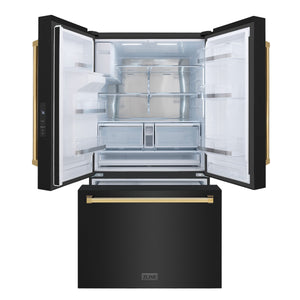 ZLINE KITCHEN & BATH Standard-Depth 28.9-cu ft 3 -Door French Door Refrigerator with Ice Maker with Water and Ice Dispenser ( Black Stainless Steel with Polished Gold Handle ) ENERGY STAR Certified