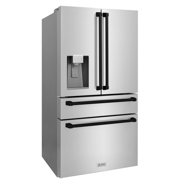 ZLINE KITCHEN & BATH Counter-Depth 21.6-cu ft 4 -Door French Door Refrigerator with Ice Maker with Water Dispenser ( Fingerprint Resistant Stainless Steel with Matte Black accent Handles ) ENERGY STAR Certified