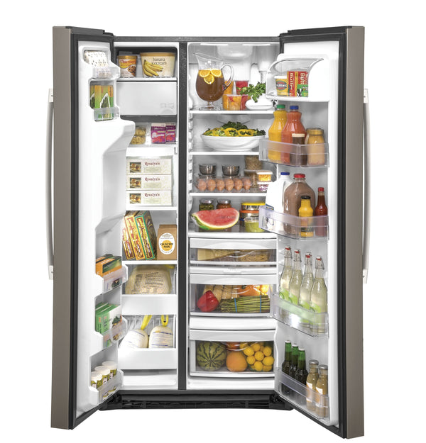 GE 21.8-cu ft Counter-Depth Side-by-Side Refrigerator with Ice Maker ,Water and Ice Dispenser ( Slate )