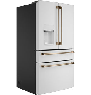 Cafe Standard-Depth 27.8-cu ft 4 -Door Smart Compatible French Door Refrigerator with Ice Maker with Water and Ice Dispenser ( Matte White ) ENERGY STAR Certified