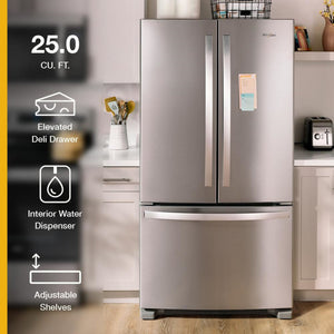 Whirlpool Standard-Depth 25.2-cu ft 3 -Door French Door Refrigerator with Ice Maker ( Black ) ENERGY STAR Certified