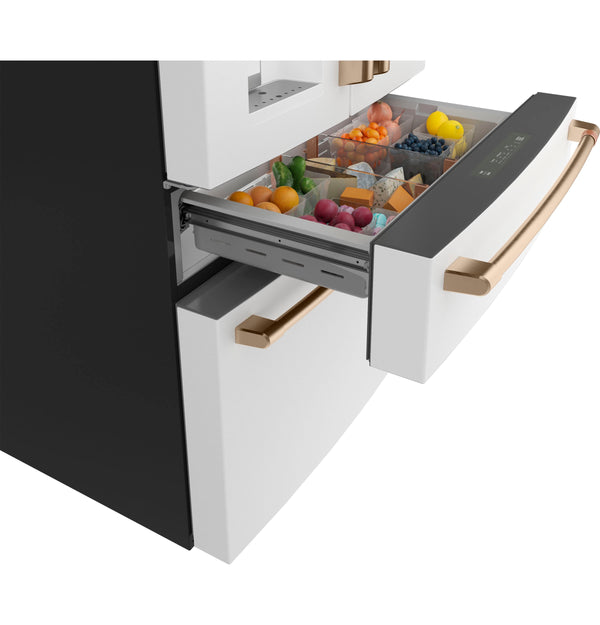 Cafe Counter-Depth 22.3-cu ft 4 -Door Smart Compatible French Door Refrigerator with Ice Maker with Water and Ice Dispenser ( Matte White ) ENERGY STAR Certified