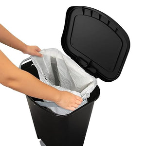 13 Gallon Trash Can | Plastic Kitchen Waste Bin with Odor Protection of Lid | Hands Free with Step On Foot Pedal and Garbage Bag Rings, Black