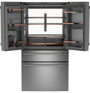 Cafe Standard-Depth 28.7-cu ft 4 -Door Smart Compatible French Door Refrigerator with Ice Maker with Water Dispenser ( Stainless Steel ) ENERGY STAR Certified