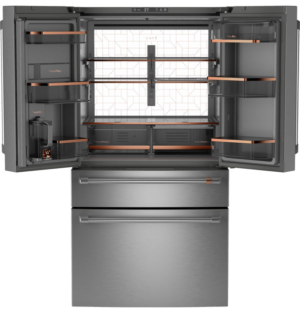 Cafe Standard-Depth 28.7-cu ft 4 -Door Smart Compatible French Door Refrigerator with Ice Maker with Water Dispenser ( Stainless Steel ) ENERGY STAR Certified