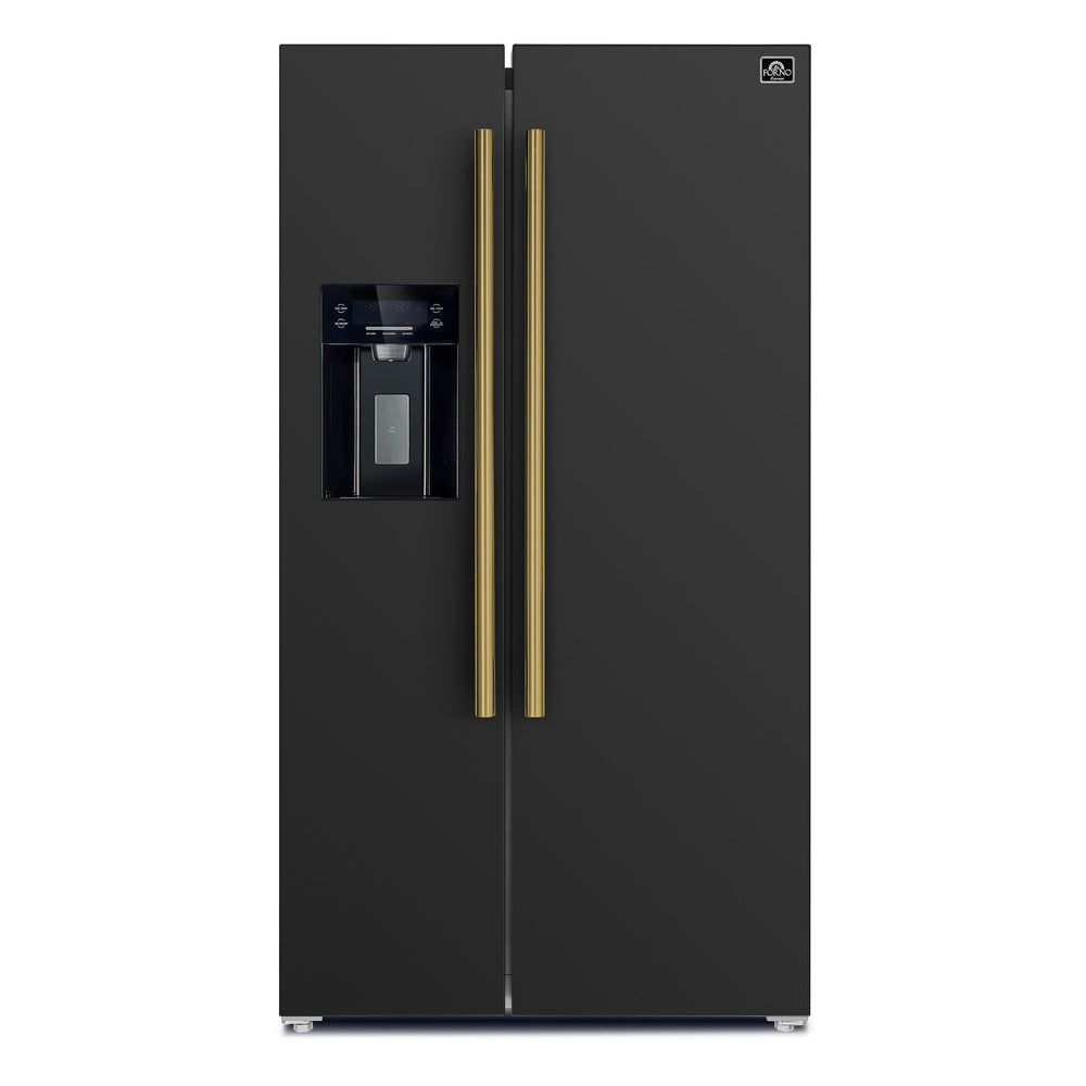 FORNO Salerno 20-cu ft Counter-Depth Side-by-Side Refrigerator with Ice Maker ,Water and Ice Dispenser ( Black ) ENERGY STAR Certified