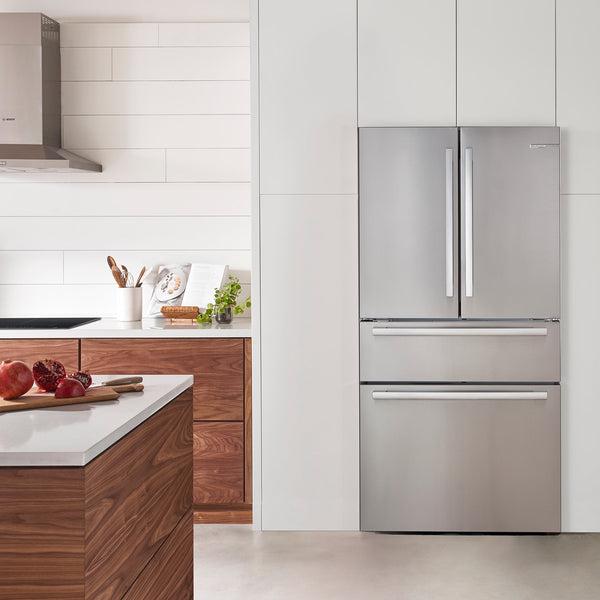 Bosch Counter-Depth 800 Series 21-cu ft 4 -Door French Door Refrigerator with Ice Maker ( Stainless steel ) ENERGY STAR Certified