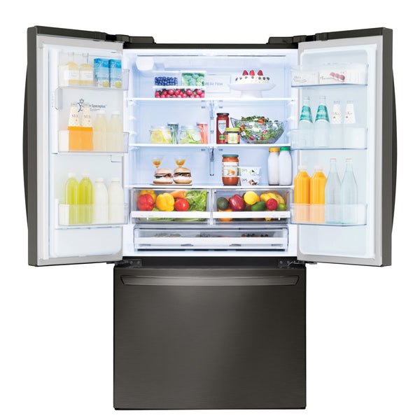 LG Standard-Depth 27.7-cu ft 3 -Door Smart Compatible French Door Refrigerator with Ice Maker with Water and Ice Dispenser ( Printproof Black Stainless Steel ) ENERGY STAR Certified