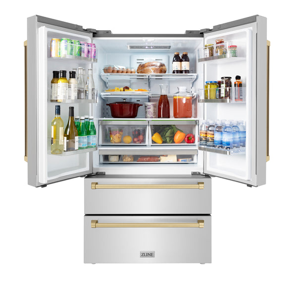 ZLINE KITCHEN & BATH Counter-Depth Autograph Edition 22.5-cu ft 4 -Door French Door Refrigerator with Ice Maker ( Fingerprint Resistant Stainless Steel with Champagne Bronze accent Handles ) ENERGY STAR Certified