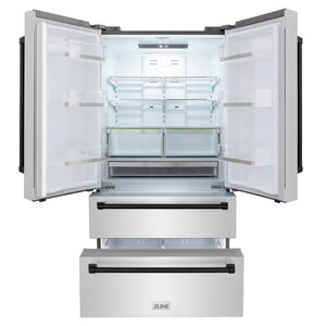 ZLINE KITCHEN & BATH Counter-Depth 22.5-cu ft 4 -Door French Door Refrigerator with Ice Maker ( Fingerprint Resistant Stainless Steel with Matte Black accent Handles ) ENERGY STAR Certified