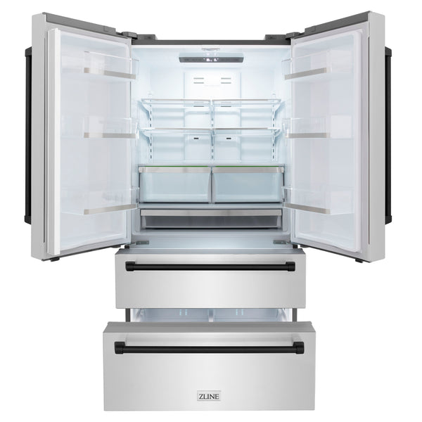 ZLINE KITCHEN & BATH Counter-Depth 22.5-cu ft 4 -Door French Door Refrigerator with Ice Maker ( Fingerprint Resistant Stainless Steel with Matte Black accent Handles ) ENERGY STAR Certified