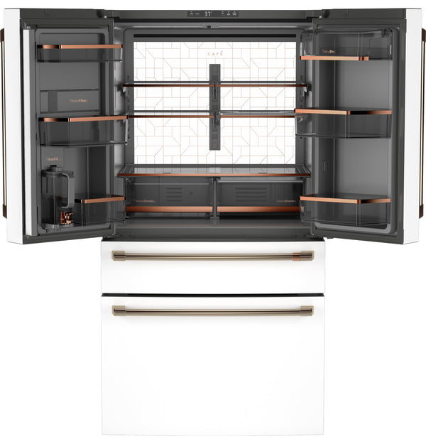 Cafe Counter-Depth 23.2-cu ft 4 -Door Smart Compatible French Door Refrigerator with Ice Maker with Water Dispenser ( Matte White ) ENERGY STAR Certified