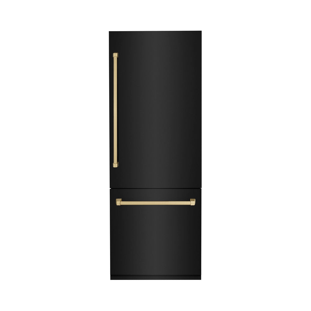 ZLINE KITCHEN & BATH 16.1-cu ft Counter-Depth Built-In Bottom-Freezer Refrigerator with Ice Maker ( Black Stainless Steel with Champagne Bronze accent Handles ) ENERGY STAR Certified