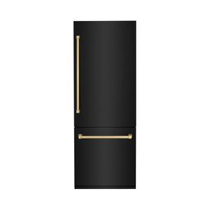 ZLINE KITCHEN & BATH 16.1-cu ft Counter-Depth Built-In Bottom-Freezer Refrigerator with Ice Maker ( Black Stainless Steel with Champagne Bronze accent Handles ) ENERGY STAR Certified