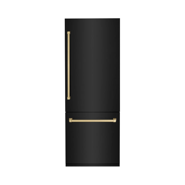 ZLINE KITCHEN & BATH 16.1-cu ft Counter-Depth Built-In Bottom-Freezer Refrigerator with Ice Maker ( Black Stainless Steel with Champagne Bronze accent Handles ) ENERGY STAR Certified
