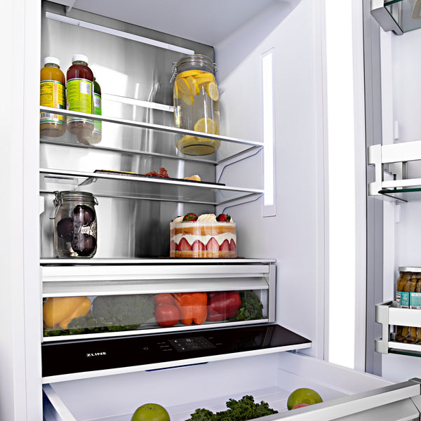 ZLINE KITCHEN & BATH Autograph Edition 16.1-cu ft Counter-Depth Built-In Bottom-Freezer Refrigerator with Ice Maker ( Stainless Steel with Champagne Bronze Handles ) ENERGY STAR Certified