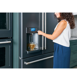 Cafe Standard-Depth 27.8-cu ft 3 -Door Smart Compatible French Door Refrigerator with Ice Maker with Water and Ice Dispenser ( Matte Black with Brushed Stainless Handles ) ENERGY STAR Certified