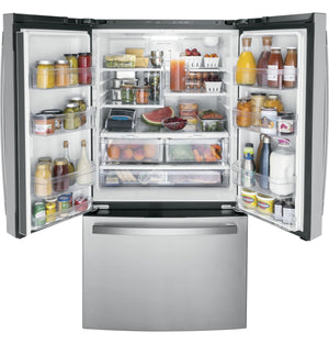 GE Counter-Depth 21.9-cu ft 3 -Door French Door Refrigerator with Ice Maker with Water Dispenser ( Stainless Steel ) ENERGY STAR Certified