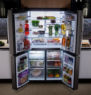 GE Profile Standard-Depth 28-cu ft 4 -Door Smart Compatible French Door Refrigerator with Ice Maker with Water Dispenser and Door within Door ( Fingerprint-resistant Stainless Steel ) ENERGY STAR Certified