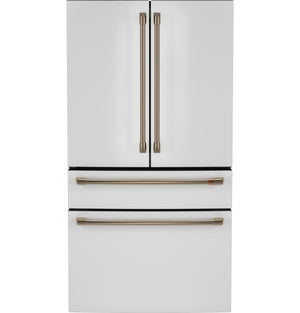 Cafe Standard-Depth Matte White with Brushed Bronze Handles 28.7-cu ft 4 -Door Smart Compatible French Door Refrigerator with Ice Maker with Water Dispenser ( Matte White ) ENERGY STAR Certified