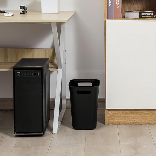 Plastic Small Trash Can Wastebasket, Garbage Container Basket for Bathrooms, Laundry Room, Kitchens, Offices, Kids Rooms, Dorms, 3.5 Gallon, Black
